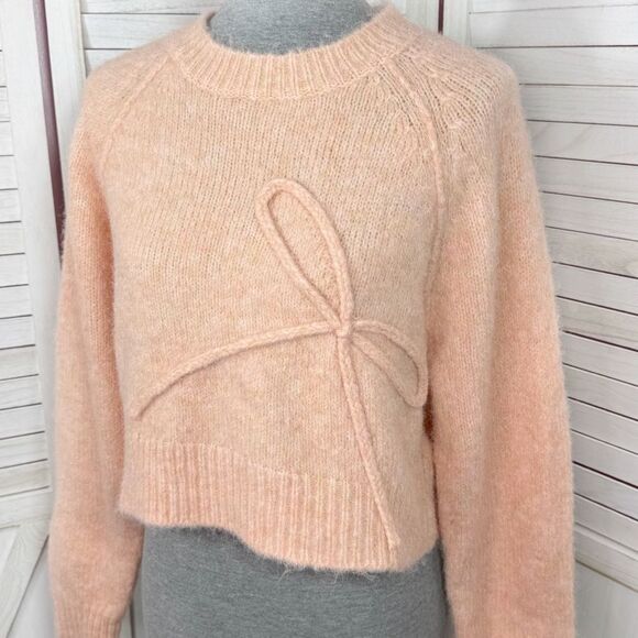 American Eagle Outfitters Cropped Bow Front Sweater Peach Small - Picture 6 of 14